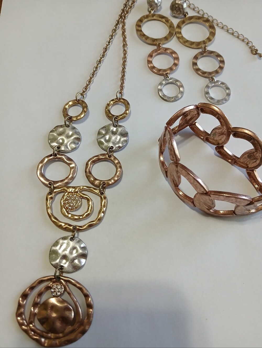 Mixed Metal Rose Gold and Silver Circle Pendant Necklace - Women Jewelry
